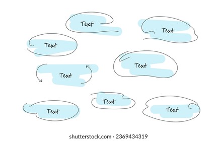 Text title frame handwriting ribbon. Colorful hand-drawn doodle clouds frame vector illustration set.