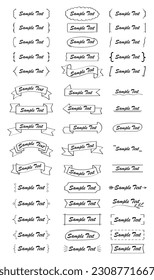 Text title frame vector set in doodle style. Label, tag, braces decoration. Talk bubble. Sketch border,  simple quote text box in hand drawn style. 