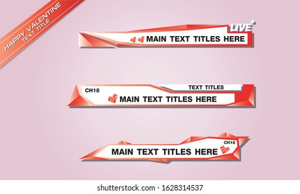 Text Title, sign on lower third of Tv screen. Happy Valentine text titles show on tv.