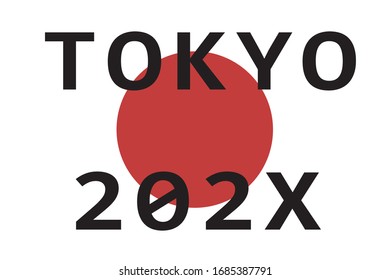 Text of Tokyo and 202X with a red sun in background