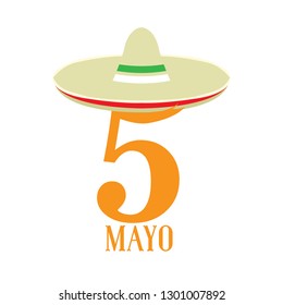 Text with a traditional mexican hat. Cinco de mayo. Vector illustration design