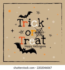 text Trick or Treat and Happy Halloween spider web bats and stars