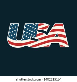 Text USA filled with American flag on dark background.
