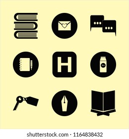 text vector icons set. with books, holy quran, heart envelope and pack milk in set