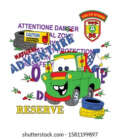 Text and vehicle vector design for tshirt