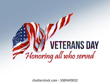 Text Veterans Day on American flag