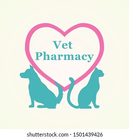 The text of the veterinary pharmacy is in the heart, under it is a dog and a cat