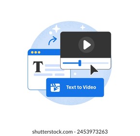 Text to Video icon. Typing Icon turns into a film format. Simple vector illustration