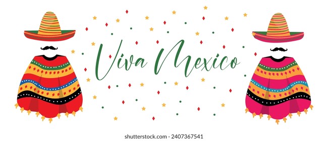 Text VIVA MEXICO with traditional clothes on white background