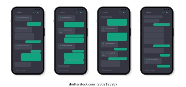 Text- und Sprachnachrichten-Blasen auf dem Bildschirm Smartphone. Design-Messaging-App. Vektorgrafik