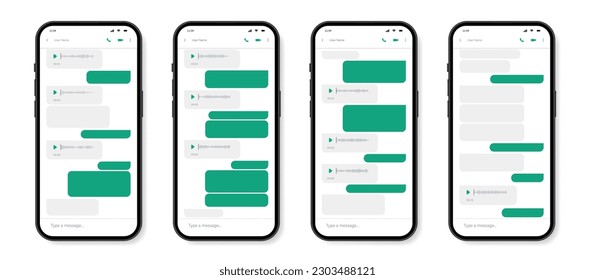 Text and voice message bubbles on screen smartphone. Design messenger app. Vector illustration