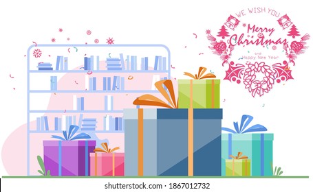  Text  We Wish You Merry Christmas and Happy New Year of  gift box. Suitable for the act of giving campaigns celebrate.