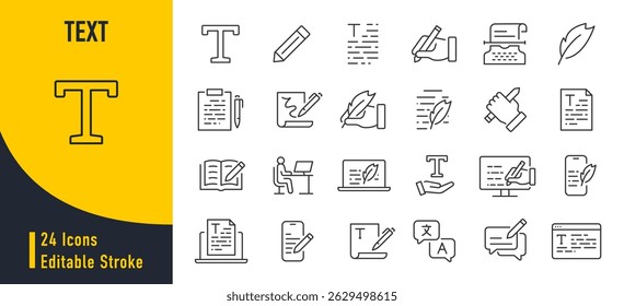 Text web icons in line style. Words, read, copywriting, collection. Vector illustration.	