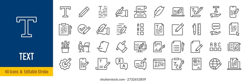 Text web icons in line style. Words, read, copywriting, collection. Vector illustration.	