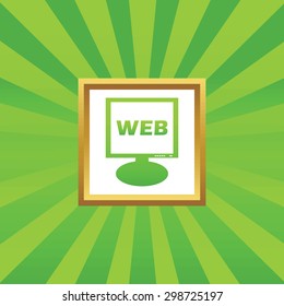 Text WEB on screen, in golden frame, on green abstract background