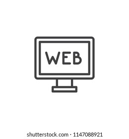 Text WEB on screen outline icon. linear style sign for mobile concept and web design. web monitor simple line vector icon. Symbol, logo illustration. Pixel perfect vector graphics