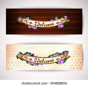 text welcome. a simple handwritten  template on the plate with colorful flowers
