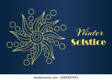 Text WINTER SOLSTICE and drawn sun on blue background