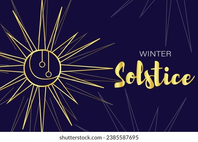 Text WINTER SOLSTICE and drawn sun on blue background