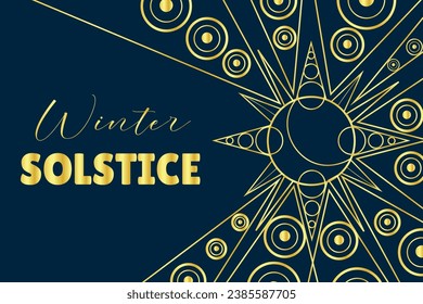 Text WINTER SOLSTICE and drawn sun on dark background