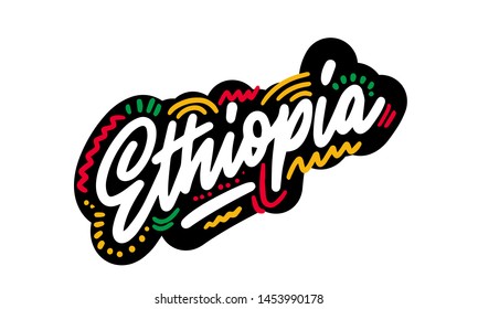 Text word art lettering design vector of country name for Ethiopia