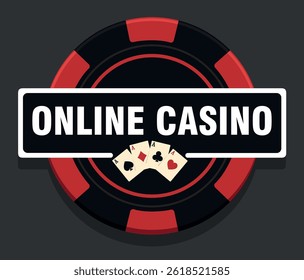 Text of the word Casino Online on the chip. Vector game chip is ideal for casino, poker, slots, roulette and gaming projects