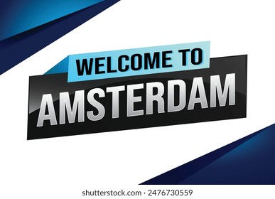 text word welcome to Amsterdam city icon logo poster vector design graphic can use banner, flyer, web, sport event, special promo tour trip holiday

