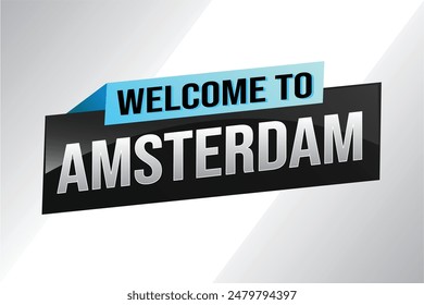 Textwort Willkommen bei Amsterdam City Icon Logo Poster Vektorgrafik Design Grafik kann Banner, Flyer, Web, Sportereignis, Sonderaktion Tour Urlaub verwenden

