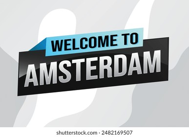 text word welcome to Amsterdam city icon logo poster vector design graphic can use banner, flyer, web, sport event, special promo tour trip holiday

