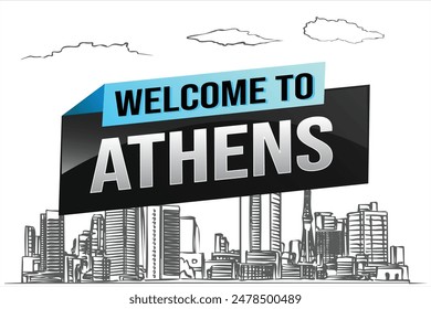 text word welcome to Athens city icon logo poster vector modern design graphic can use banner, flyer, web, study, education, sport event, special promo tour trip vacation holiday

