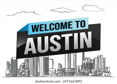 Textwort Willkommen bei Austin TX City Icon Logo Poster Vektorgrafik Modernes Design Grafik kann Banner, Flyer, Web, Studium, Bildung, Sportveranstaltung, Sonderaktion Tour Urlaub

