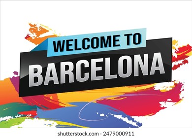 text word welcome to Barcelona city icon logo poster vector design graphic can use banner, flyer, web, study, education, sport event, special promo tour trip holiday

