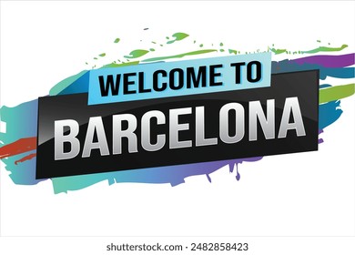 text word welcome to Barcelona city icon logo poster vector design graphic can use banner, flyer, web, study, education, sport event, special promo tour trip holiday

