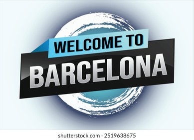 Textwort willkommen zu Barcelona Stadt Symbol Logo Poster Vektor Design Grafik kann Banner verwenden, Flyer, Web, Studie, Bildung, Sport-Event, spezielle Promotion Tour Reise Urlaub

