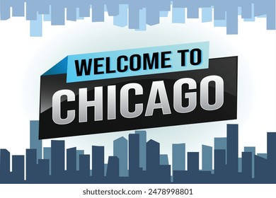 text word welcome to Chicago city USA icon logo poster vector modern design graphic can use banner, flyer, web, study, education, sport event, special promo tour trip vacation holiday

