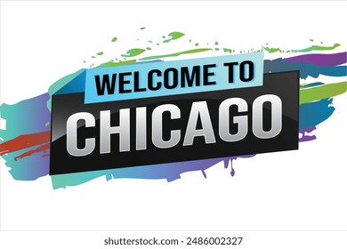 text word welcome to Chicago city USA icon logo poster vector modern design graphic can use banner, flyer, web, study, education, sport event, special promo tour trip vacation holiday

