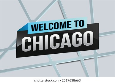 Textwort willkommen in Chicago City USA Icon Logo Poster Vektor modernes Design Grafik kann Banner, Flyer, Web, Studie, Bildung, Sport-Event, spezielle Promo-Tour Reise Urlaub verwenden

