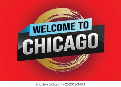 Textwort willkommen in Chicago City USA Icon Logo Poster Vektor modernes Design Grafik kann Banner, Flyer, Web, Studie, Bildung, Sport-Event, spezielle Promo-Tour Reise Urlaub verwenden

