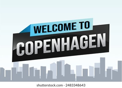 text word welcome to Copenhagen city icon logo poster vector modern design graphic can use banner, flyer, web, study, education, sport event, special promo tour trip vacation holiday