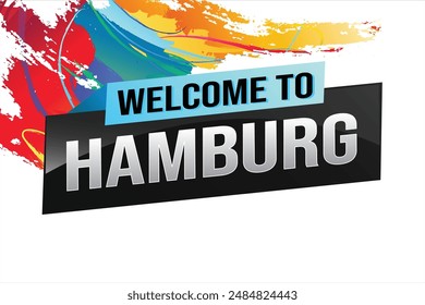 Textwort Willkommen bei Hamburg City Icon Logo Poster Vektorgrafik Modernes Design Grafik kann Banner, Flyer, Web, Studium, Bildung, Sportveranstaltung, Sonderaktion Tour Urlaub

