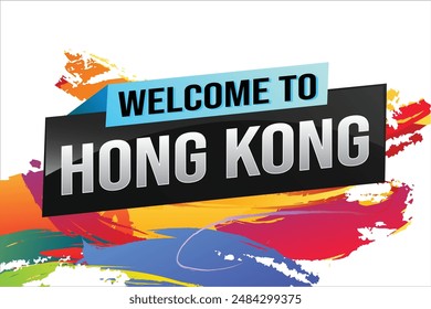 Textwort Willkommen zu Hong Kong City Icon Logo Poster Vektorgrafik Modernes Design Grafik kann Banner, Flyer, Web, Studium, Bildung, Sportveranstaltung, Sonderaktion Tour Urlaub

