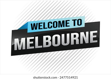 text word welcome to Melbourne city icon logo poster vector modern design graphic can use banner, flyer, web, study, education, sport event, special promo tour trip vacation holiday

