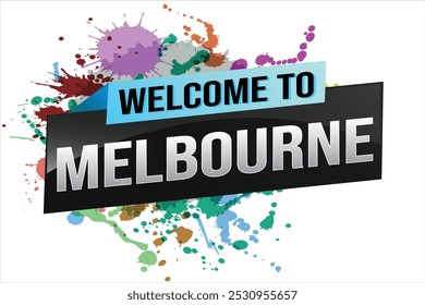 text wort willkommen zu Melbourne stadt symbol logo poster vektor moderne design grafik kann verwenden banner, flyer, web, studie, bildung, sport event, spezielle aktion tour trip holiday

