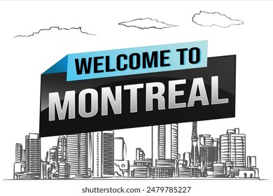 Textwort Willkommen bei Montreal City Icon Logo Poster Vektorgrafik Modernes Design Grafik kann Banner, Flyer, Web, Studium, Bildung, Sportveranstaltung, Sonderaktion Tour Urlaub

