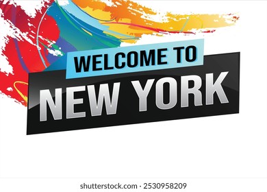 palavra de texto bem-vindo a Nova York cidade EUA ícone logotipo poster vetor design moderno gráfico pode usar banner, folheto, web, estudo, educação, evento esportivo, especial passeio turístico férias férias

