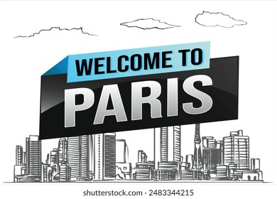 Textwort Willkommen bei Paris City Icon Logo Zeichen Plakat Vektorgrafik Design Grafik kann Banner, Flyer, Web, Sportveranstaltung, Sonderaktion Tour Urlaub verwenden