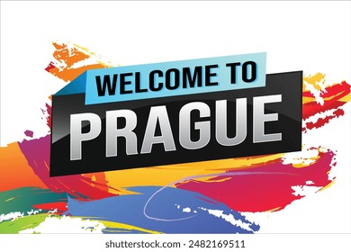 text word welcome to Prague city icon logo poster vector design graphic can use banner, flyer, web, study, education, sport event, special promo tour trip holiday

