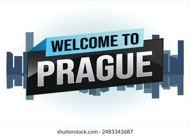 text word welcome to Prague city icon logo poster vector design graphic can use banner, flyer, web, study, education, sport event, special promo tour trip holiday

