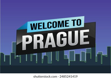 text word welcome to Prague city icon logo poster vector design graphic can use banner, flyer, web, study, education, sport event, special promo tour trip holiday

