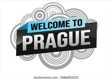 text word welcome to Prague city icon logo poster vector design graphic can use banner, flyer, web, study, education, sport event, special promo tour trip holiday

